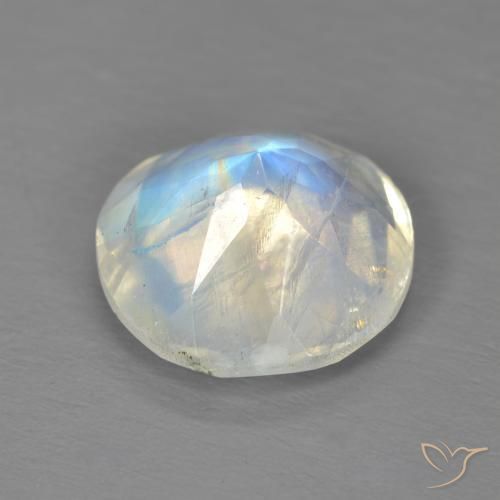 Piedra lunar arcoíris Blanco azulado natural de 2.90 ct, Redondo, Transparente
