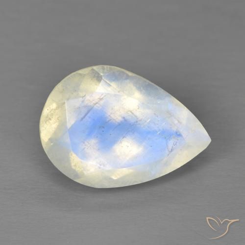 Piedra lunar arcoíris Blanco azulado natural de 4.87 ct, En forma de pera, Transparente
