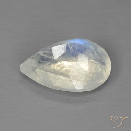 Piedra lunar arcoíris Blanco azulado natural de 4.87 ct, En forma de pera, Transparente