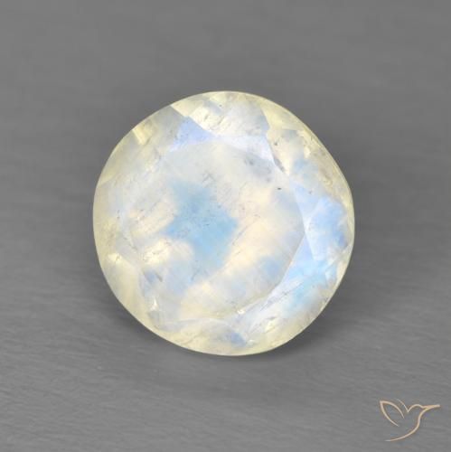 Piedra lunar arcoíris Blanco azulado natural de 2.03 ct, Redondo, Transparente