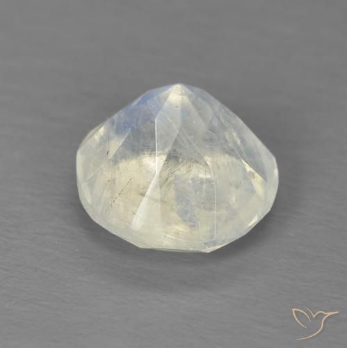 Piedra lunar arcoíris Blanco azulado natural de 2.03 ct, Redondo, Transparente