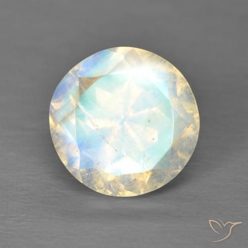 2.98ct Natural Blanco azulado Piedra lunar arcoíris, Redondo, Transparente