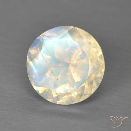 Piedra lunar arcoíris Blanco azulado natural de 2.98 ct, Redondo, Transparente