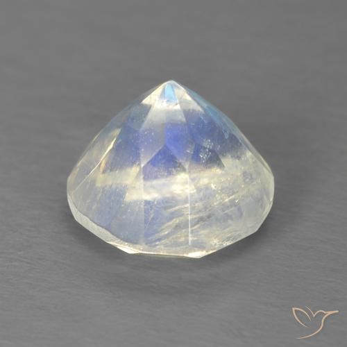 Piedra lunar arcoíris Blanco azulado natural de 2.98 ct, Redondo, Transparente