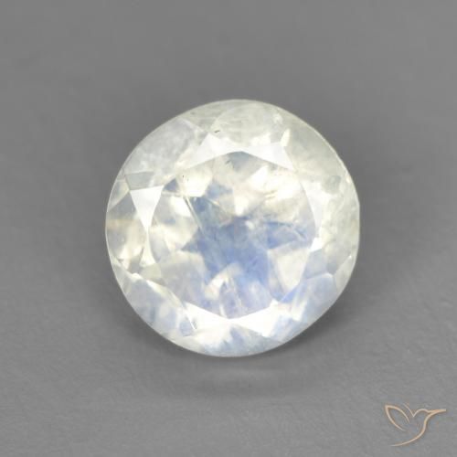1.34ct Natural Blanco azulado Piedra lunar arcoíris, Redondo, Transparente