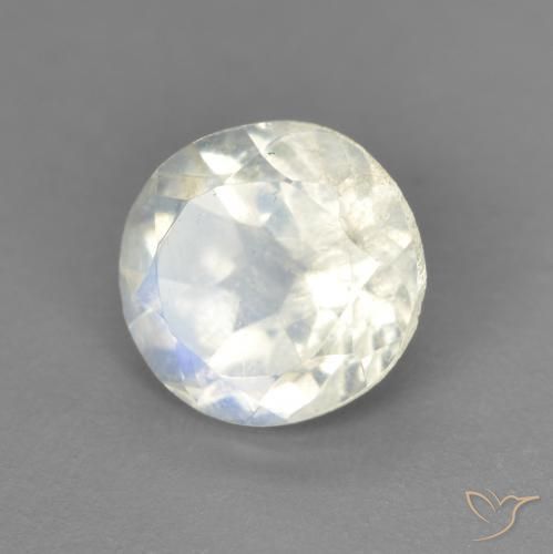 Piedra lunar arcoíris Blanco azulado natural de 1.34 ct, Redondo, Transparente