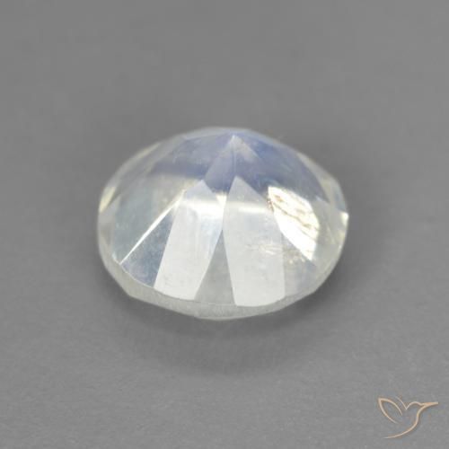 Piedra lunar arcoíris Blanco azulado natural de 1.34 ct, Redondo, Transparente