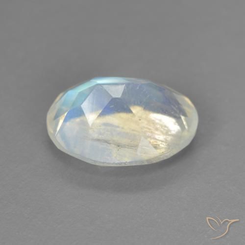 Piedra lunar arcoíris Blanco azulado natural de 1.74 ct, Ovalada, Transparente