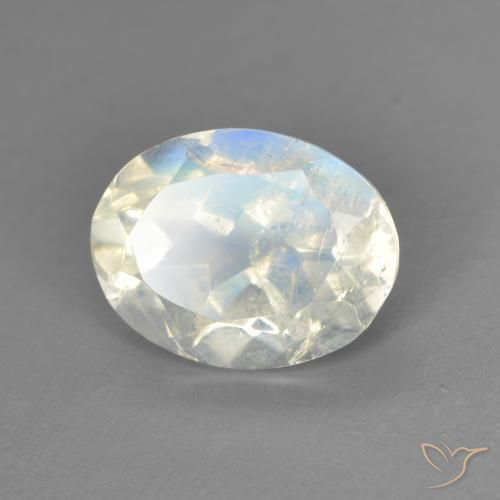 Piedra lunar arcoíris Blanco azulado natural de 1.92 ct, Ovalada, Transparente