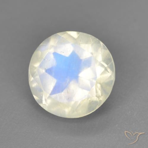 Piedra lunar arcoíris Blanco azulado natural de 1.90 ct, Redondo, Transparente