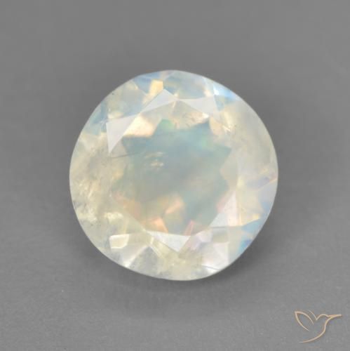 1.71ct Natural Blanco azulado Piedra lunar arcoíris, Redondo, Transparente