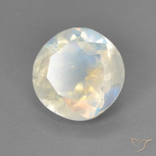 Piedra lunar arcoíris Blanco azulado natural de 1.71 ct, Redondo, Transparente