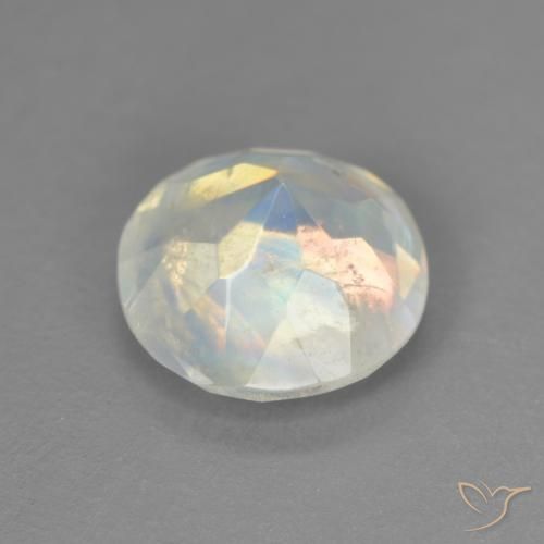 Piedra lunar arcoíris Blanco azulado natural de 1.71 ct, Redondo, Transparente