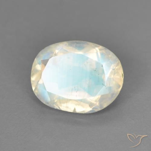 Piedra lunar arcoíris Blanco azulado natural de 1.64 ct, Ovalada, Transparente