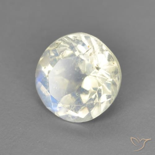 Piedra lunar arcoíris Blanco azulado natural de 1.39 ct, Redondo, Transparente