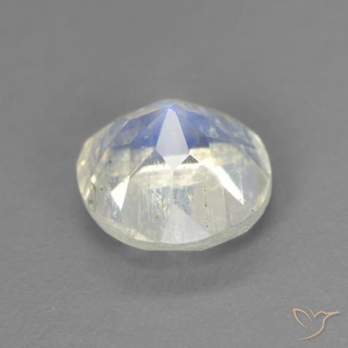 Piedra lunar arcoíris Blanco azulado natural de 1.39 ct, Redondo, Transparente