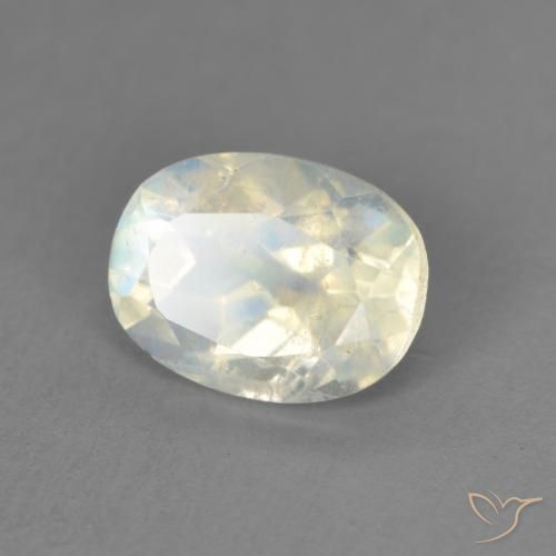 Piedra lunar arcoíris Blanco azulado natural de 1.47 ct, Ovalada, Transparente