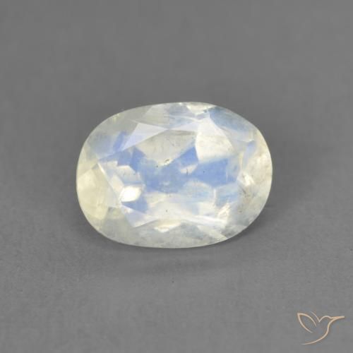 Piedra lunar arcoíris Blanco azulado natural de 1.22 ct, Ovalada, Transparente