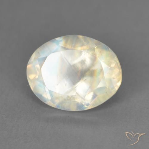 Piedra lunar arcoíris Blanco azulado natural de 1.91 ct, Ovalada, Transparente