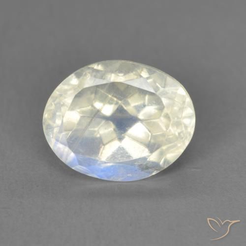 1.90ct Natural Blanco azulado Piedra lunar arcoíris, Ovalada, Transparente
