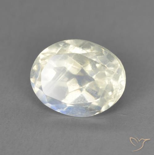 Piedra lunar arcoíris Blanco azulado natural de 1.90 ct, Ovalada, Transparente