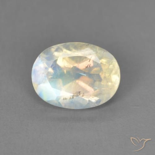 1.38ct Natural Blanco azulado Piedra lunar arcoíris, Ovalada, Transparente
