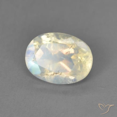 Piedra lunar arcoíris Blanco azulado natural de 1.38 ct, Ovalada, Transparente