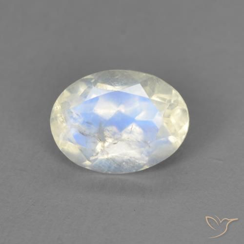 Piedra lunar arcoíris Blanco azulado natural de 1.30 ct, Ovalada, Transparente