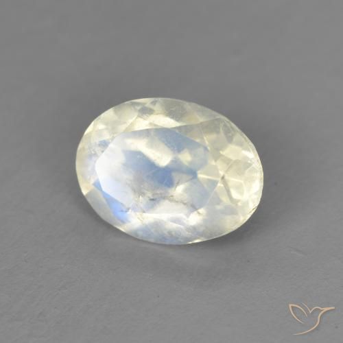 Piedra lunar arcoíris Blanco azulado natural de 1.30 ct, Ovalada, Transparente