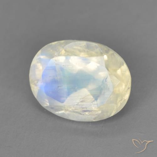 Piedra lunar arcoíris Blanco azulado natural de 1.85 ct, Ovalada, Transparente