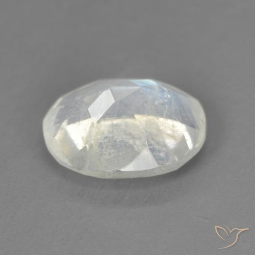 Piedra lunar arcoíris Blanco azulado natural de 1.85 ct, Ovalada, Transparente