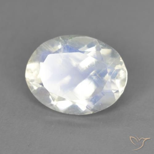 Piedra lunar arcoíris Blanco azulado natural de 1.84 ct, Ovalada, Transparente