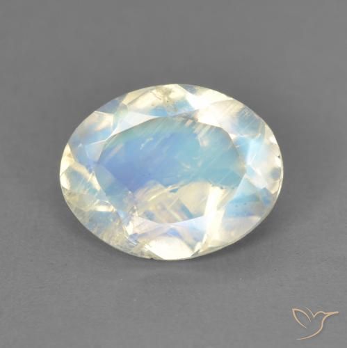 1.62ct Natural Blanco azulado Piedra lunar arcoíris, Ovalada, Transparente
