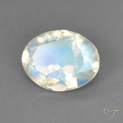 Piedra lunar arcoíris Blanco azulado natural de 1.62 ct, Ovalada, Transparente