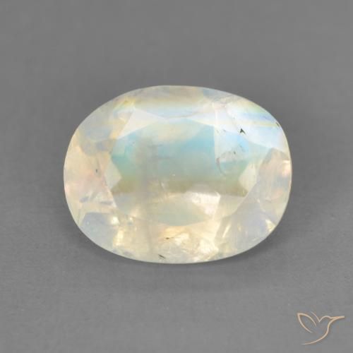 1.82ct Natural Blanco azulado Piedra lunar arcoíris, Ovalada, Transparente