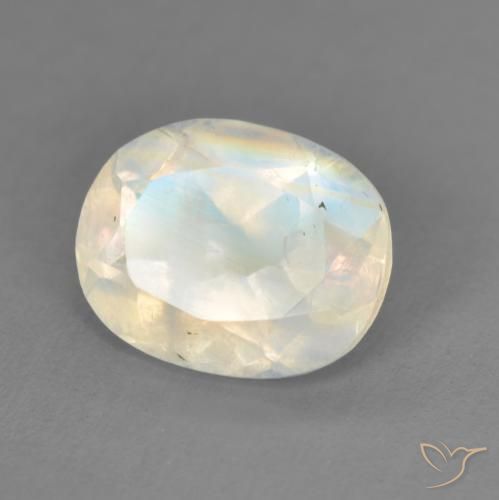 Piedra lunar arcoíris Blanco azulado natural de 1.82 ct, Ovalada, Transparente