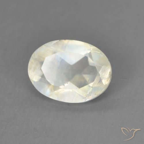 Piedra lunar arcoíris Blanco azulado natural de 1.21 ct, Ovalada, Transparente