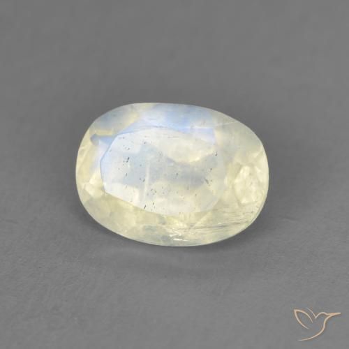 Piedra lunar arcoíris Blanco azulado natural de 1.25 ct, Ovalada, Transparente