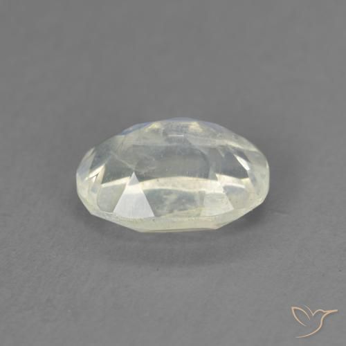 Piedra lunar arcoíris Blanco azulado natural de 1.25 ct, Ovalada, Transparente