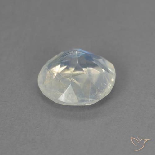 Piedra lunar arcoíris Blanco azulado natural de 1.19 ct, Redondo, Transparente