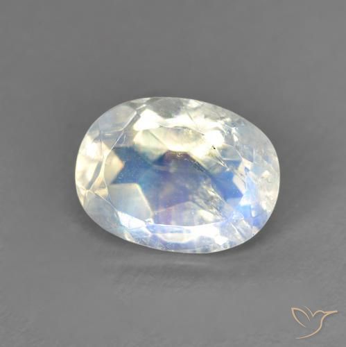 1.33ct Natural Blanco azulado Piedra lunar arcoíris, Ovalada, Transparente