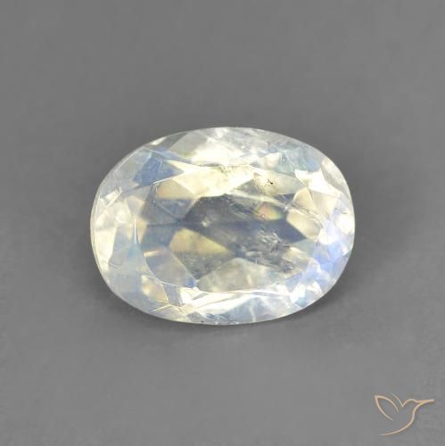 Piedra lunar arcoíris Blanco azulado natural de 1.33 ct, Ovalada, Transparente