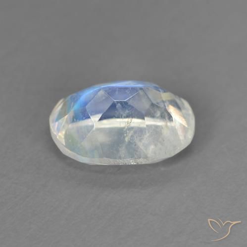 Piedra lunar arcoíris Blanco azulado natural de 1.33 ct, Ovalada, Transparente