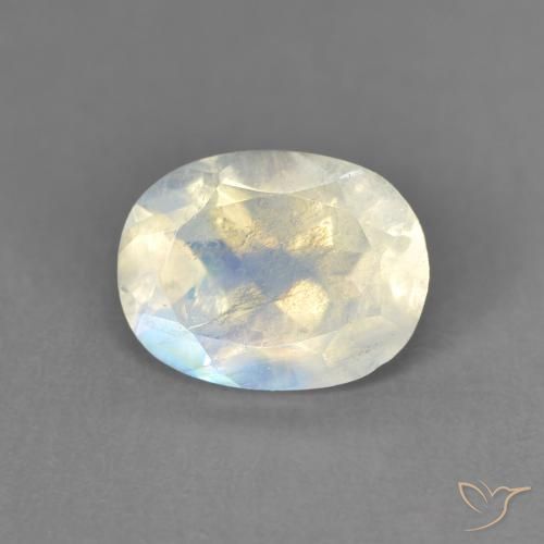 Piedra lunar arcoíris Blanco azulado natural de 1.28 ct, Ovalada, Transparente