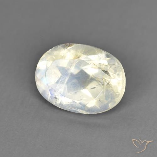 Piedra lunar arcoíris Blanco azulado natural de 1.44 ct, Ovalada, Transparente