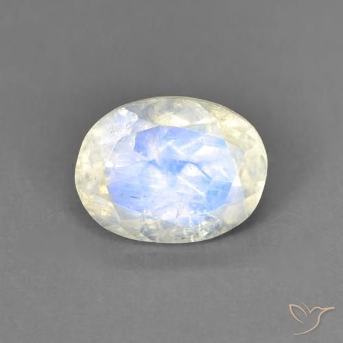 1.33ct Natural Blanco azulado Piedra lunar arcoíris, Ovalada, Transparente