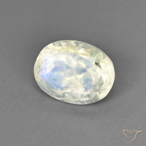Piedra lunar arcoíris Blanco azulado natural de 1.33 ct, Ovalada, Transparente
