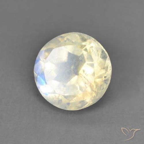 Piedra lunar arcoíris Blanco azulado natural de 1.41 ct, Redondo, Transparente