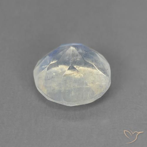 Piedra lunar arcoíris Blanco azulado natural de 1.41 ct, Redondo, Transparente