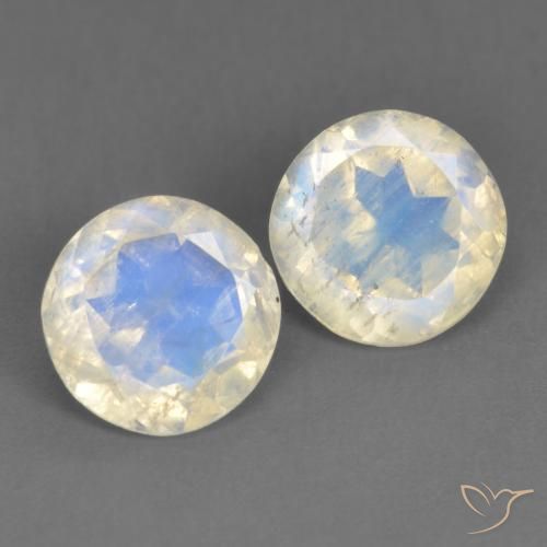 2.53ctw Natural Blanco azulado Piedra lunar arcoíris, Redondo, Transparente